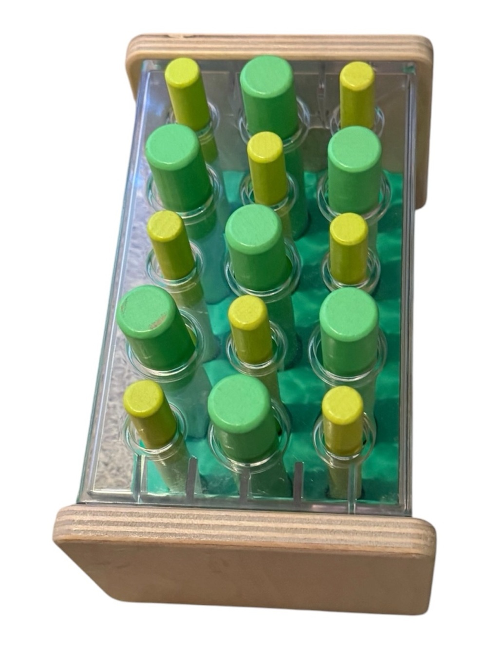 Lovevery Wooden Posting Stand Toy - Green & Yellow - Picture 3 of 4
